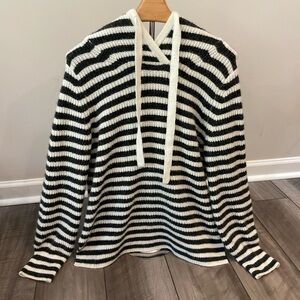 GAP Gray & White Striped Knit Hoodie